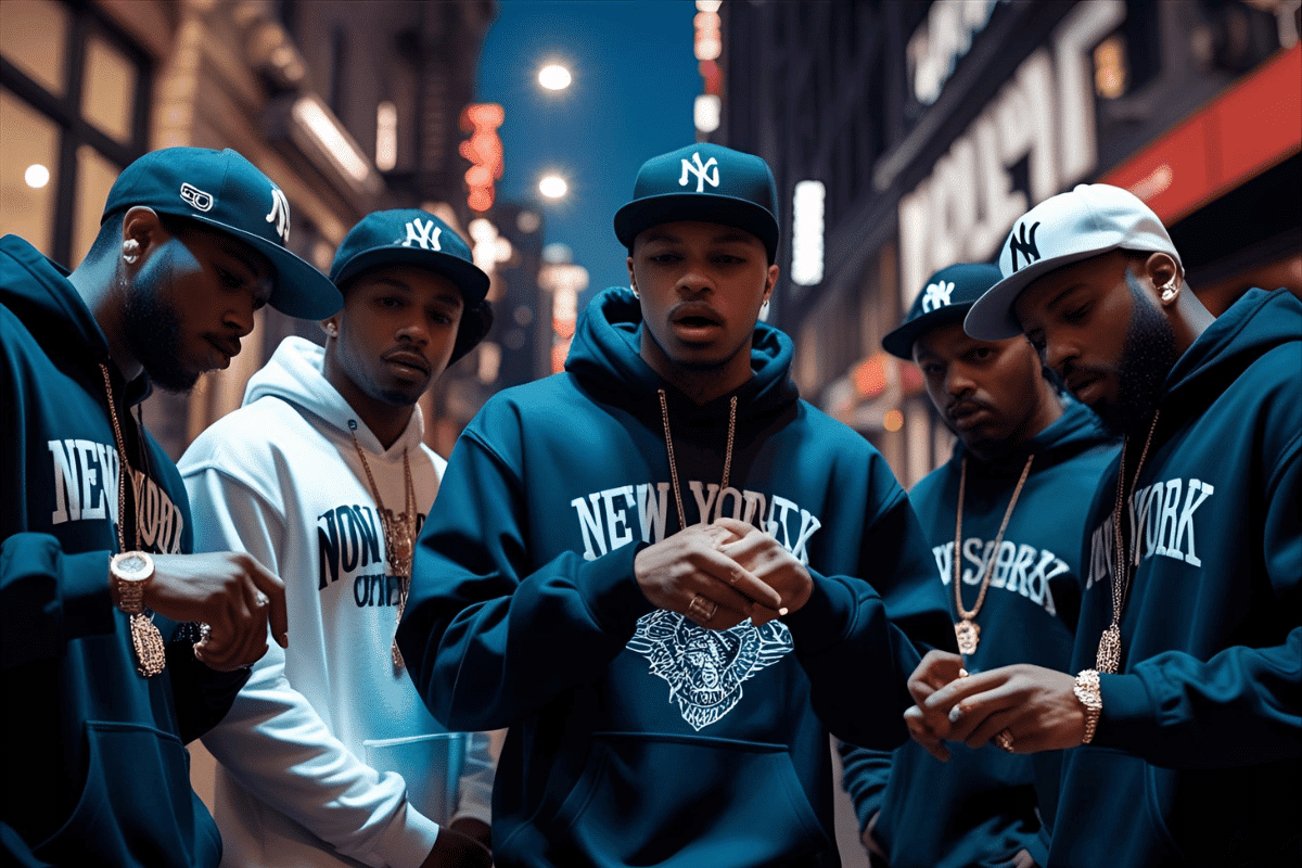 Rappers freestyling in a cypher at an open mic night in New York City