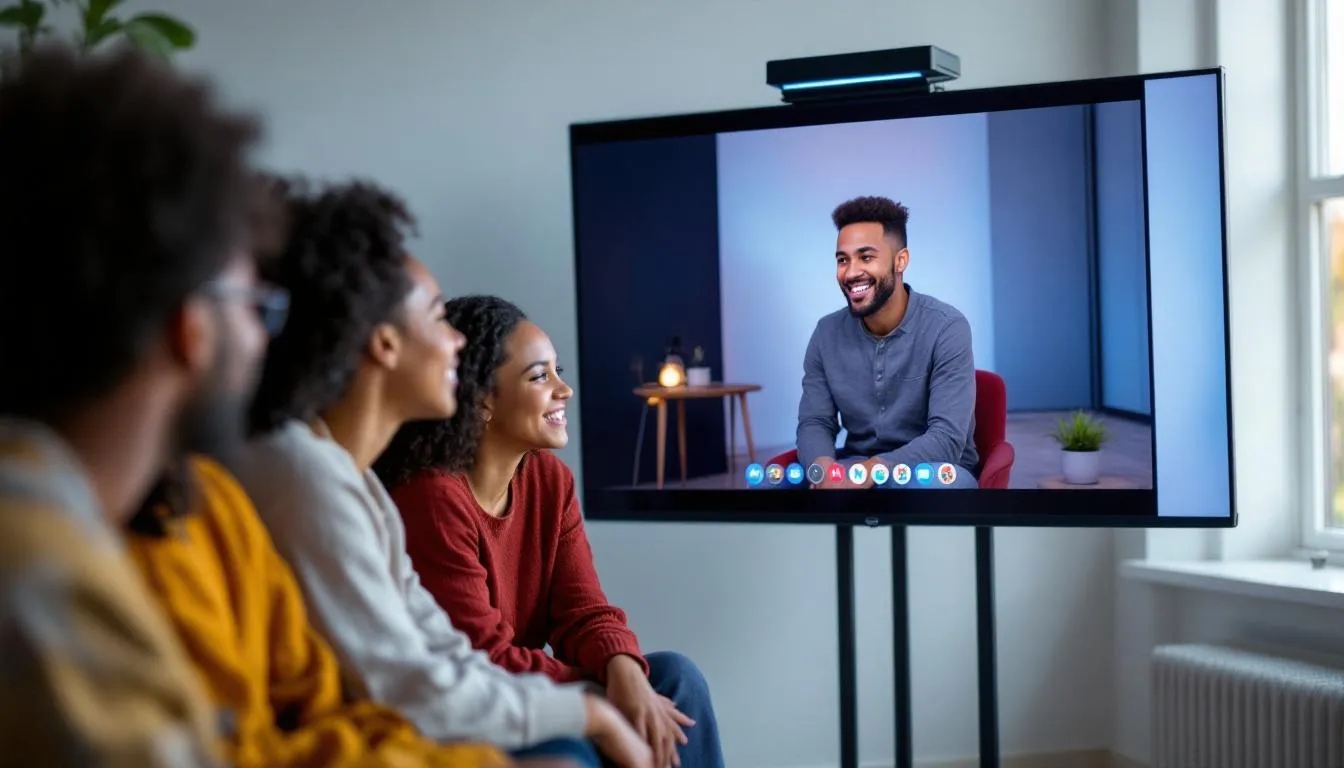 The image depicts an independent artist engaging with a diverse global audience through various digital platforms, emphasizing the importance of music distribution services like Spotify and Apple Music in their music career. The artist is shown utilizing social media and streaming services to connect and promote their own music, highlighting the modern landscape of the music industry.