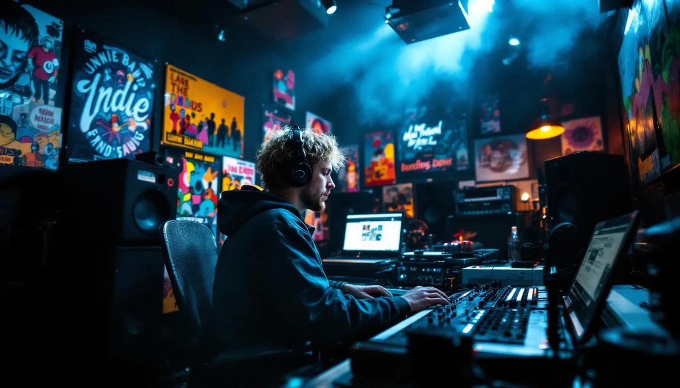 A musician in a studio creating high-quality music.