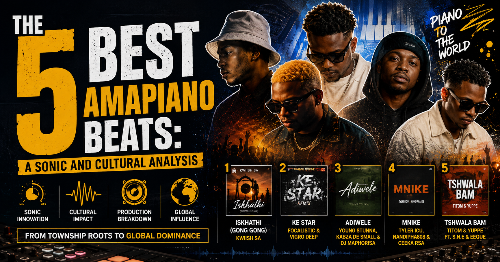 The 5 best Amapiano beats, featuring Iskhathi, Ke Star, Adiwele, Mnike and Tshwala Bam in a sonic and cultural analysis.