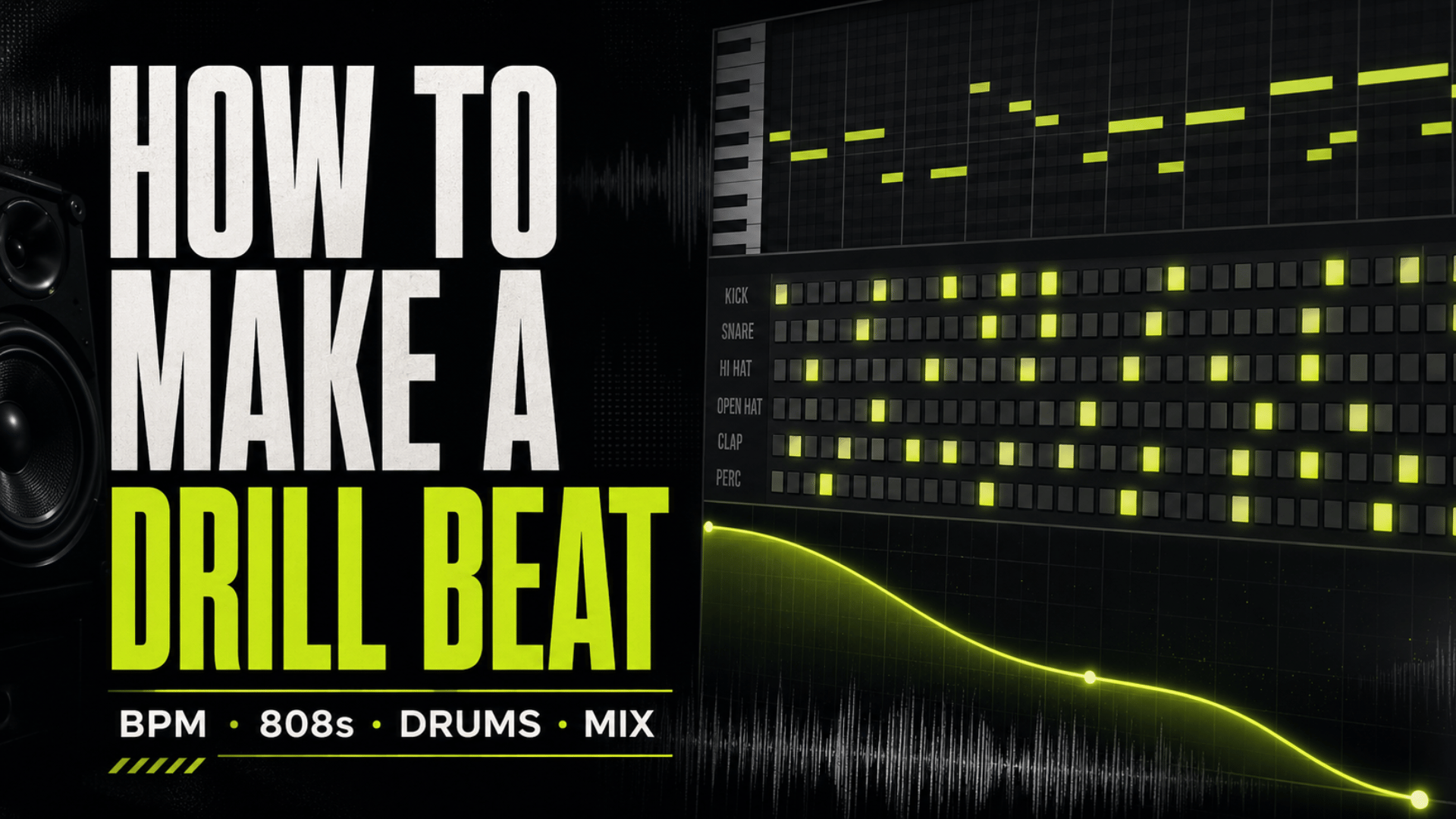DAW session showing a syncopated drill drum pattern and sliding 808 bass notes