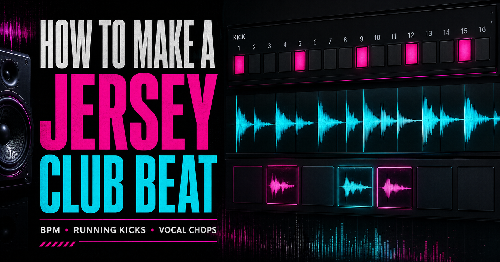 DAW session showing a Jersey Club running kick pattern, vocal chops and a short 808 bassline