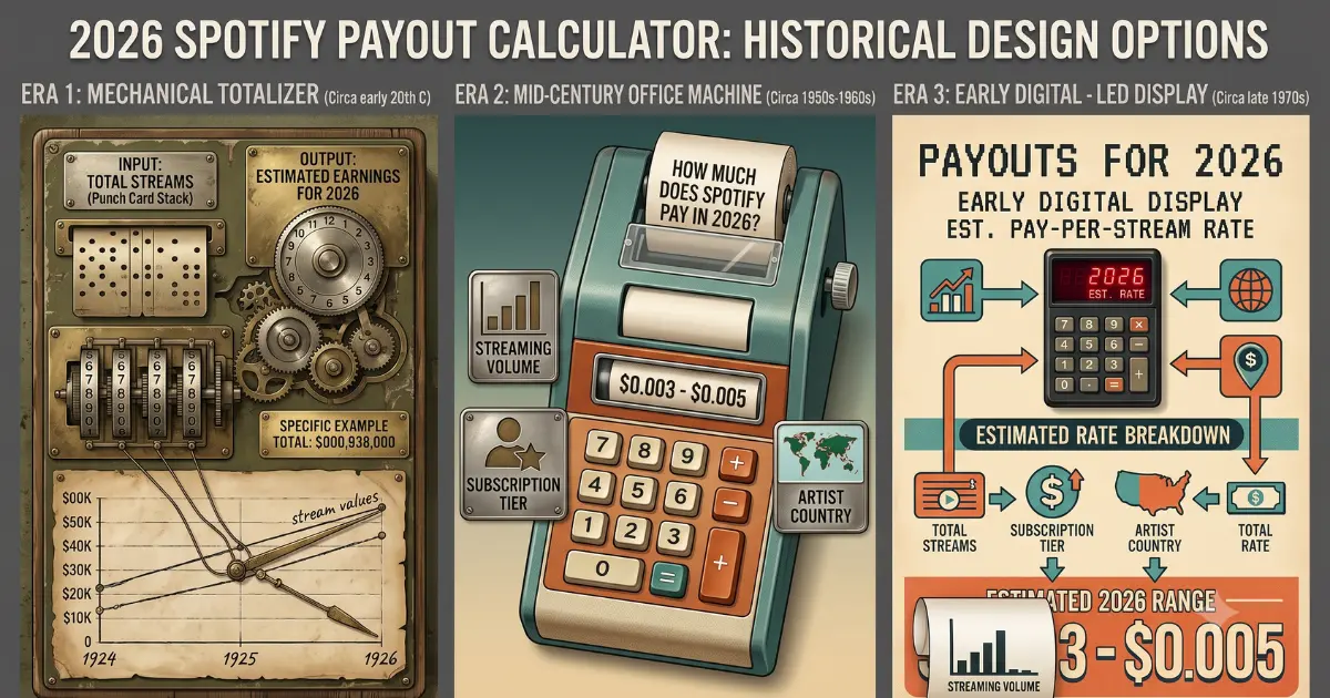 Spotify pay per stream calculator showing estimated royalties for independent artists in 2026