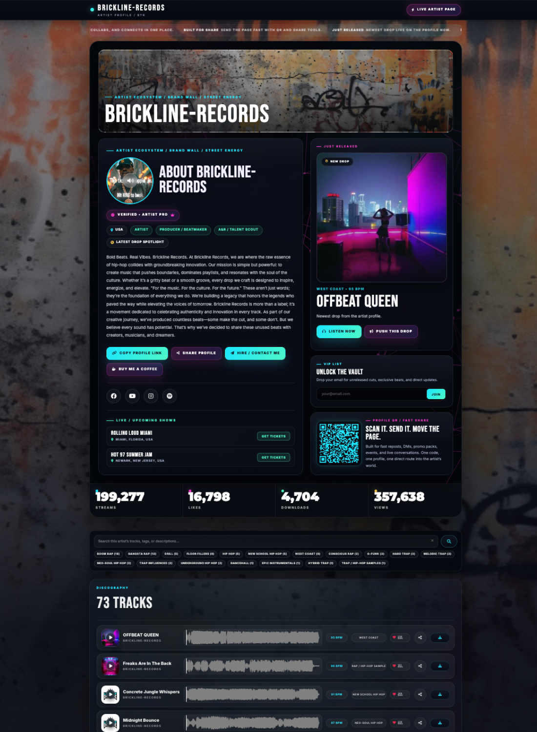 Example artist profile on BeatsToRapOn